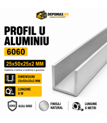 Profil U aluminiu 25 x 50 x 25 x 2 mm, 6 metri Profil U aluminiu 25 x 50 x 25 x 2 mm, 6 metri